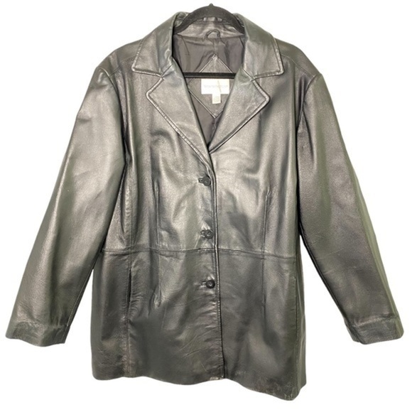 Women's Genuine Leather Jacket Worthington  3 Button Black -  Size 2XL - Picture 7 of 16
